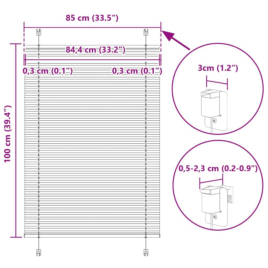 vidaXL Πλισέ περσίδα Μαύρο 85x100 cm Πλάτος υφάσματος 84,4 cm