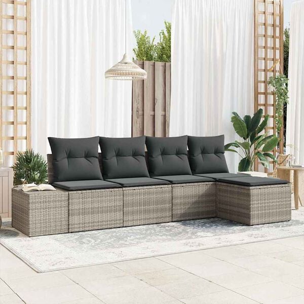 vidaXL Σετ Καναπέ Κήπου 5 pcs Ανοιχτό γκρι Πολυ ράταν