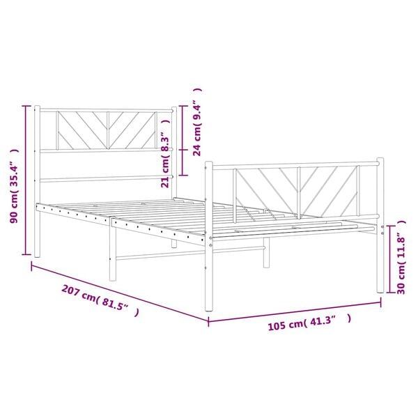 vidaXL Πλαίσιο Κρεβατιού με Κεφαλάρι&Ποδαρικό Λευκό 100x200εκ. Μέταλλο