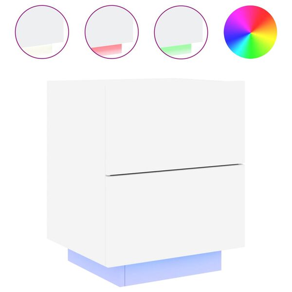vidaXL Κομοδίνο με Φώτα LED Λευκό από Επεξεργασμένο ξύλο