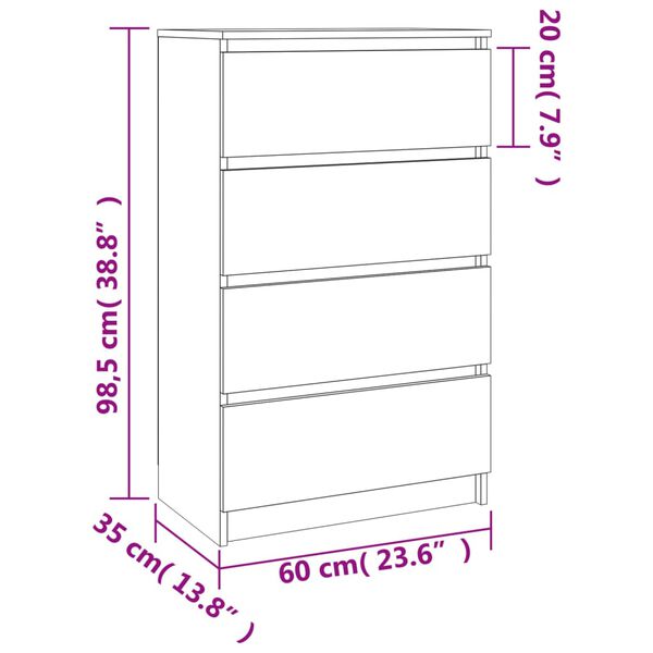 vidaXL Συρταριέρα Γκρι Σκυροδέματος 60x35x98,5 εκ. Επεξεργασμένο Ξύλο