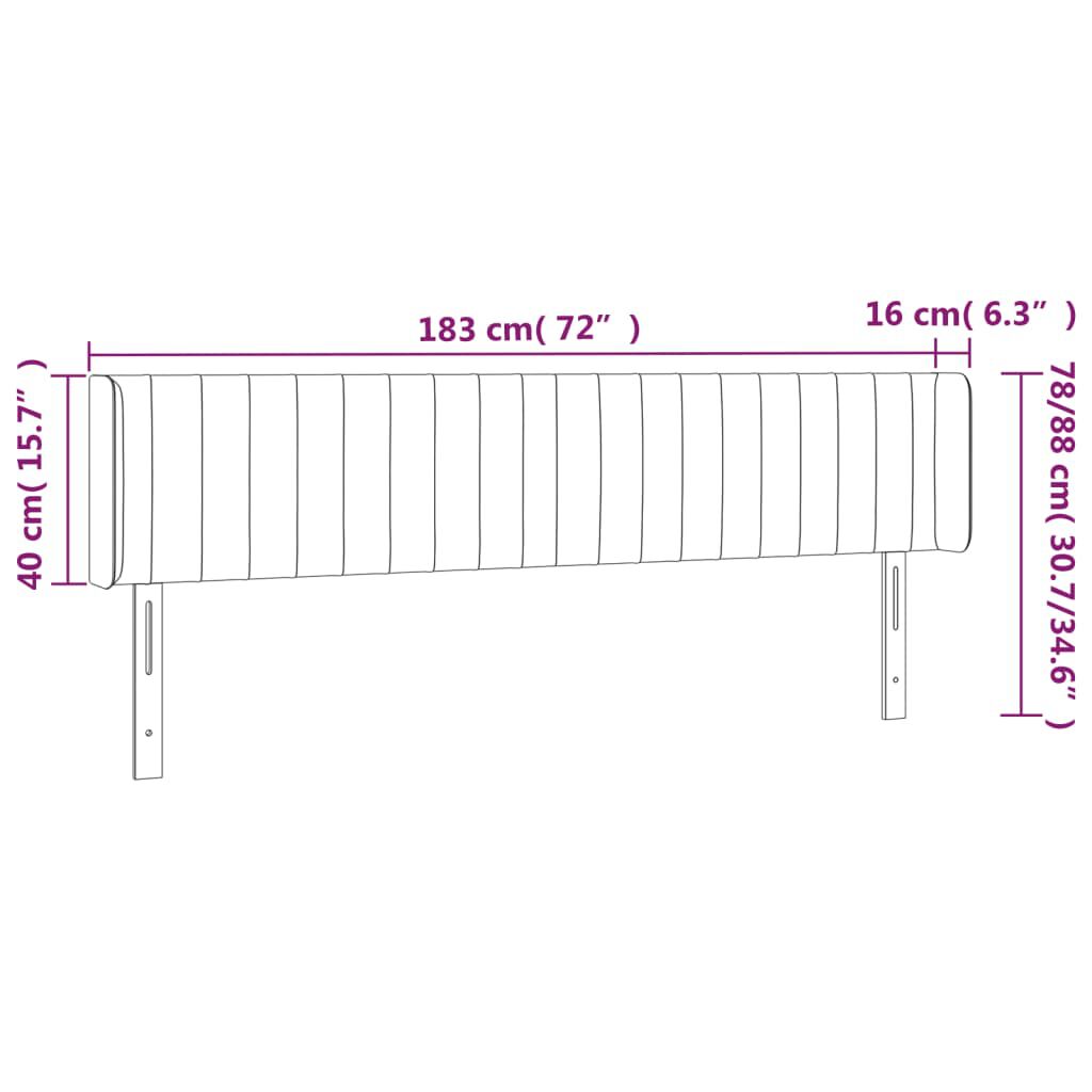 vidaXL Κεφαλάρι με Πτερύγια Σκούρο Γκρι 183x16x78/88 εκ. Βελούδινο