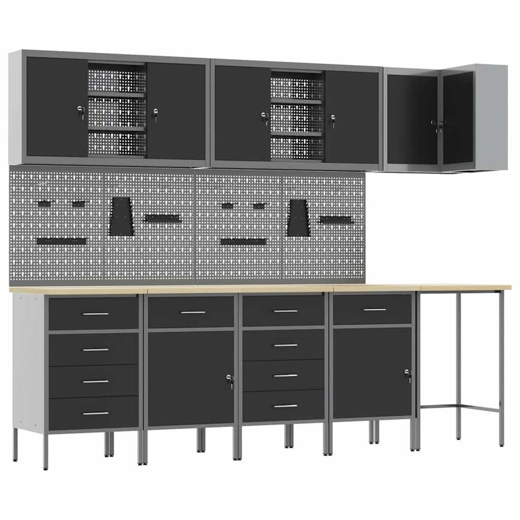 vidaXL Ντουλάπα εργαλείων με συρτάρι 12 pcs Μαύρο 255 x 55 x 220 εκ