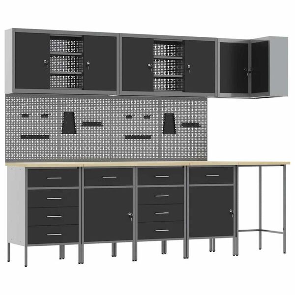 vidaXL Ντουλάπα εργαλείων με συρτάρι 12 pcs Μαύρο 255 x 55 x 220 εκ