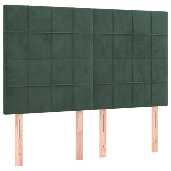 vidaXL Κρεβάτι Boxspring με Στρώμα & LED Σκ. Πράσινο 140x190εκ Βελούδο