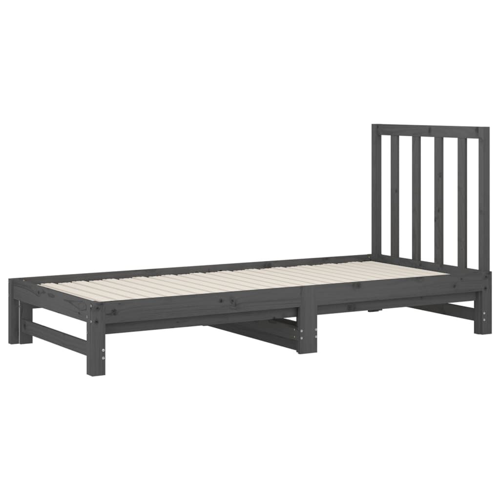 vidaXL Καναπές Κρεβάτι Συρόμενος Γκρι 2x(90x200) εκ. Μασίφ Ξύλο Πεύκου