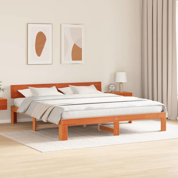 vidaXL Σκελετός Κρεβατιού Καφέ 200 x 200 cm Μασίφ ξύλο πεύκου