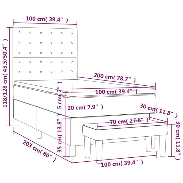 vidaXL Κρεβάτι Boxspring με Στρώμα Ροζ 100x200 εκ. Βελούδινο