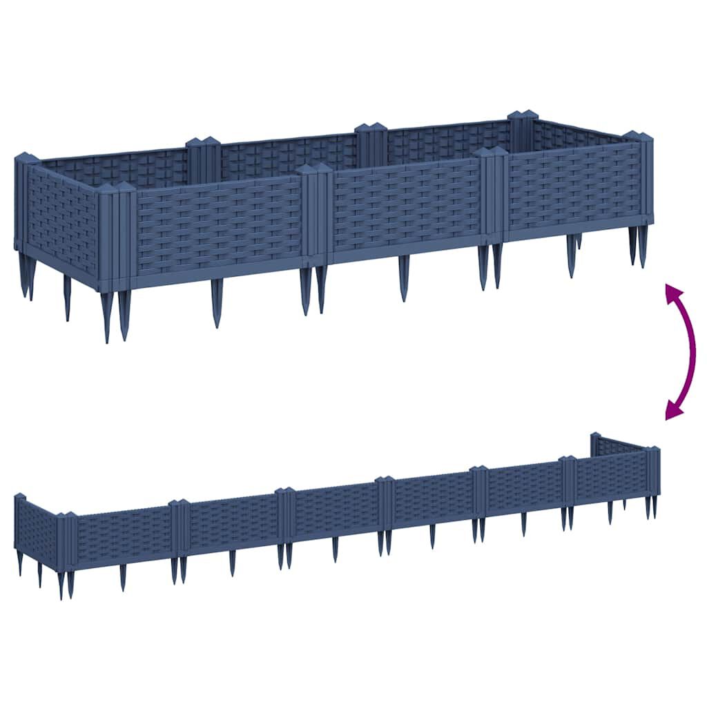 vidaXL Ζαρντινιέρα με Πασσάλους Μπλε Γκρι 125x40x28,5 εκ. Πολυπροπυλένιο