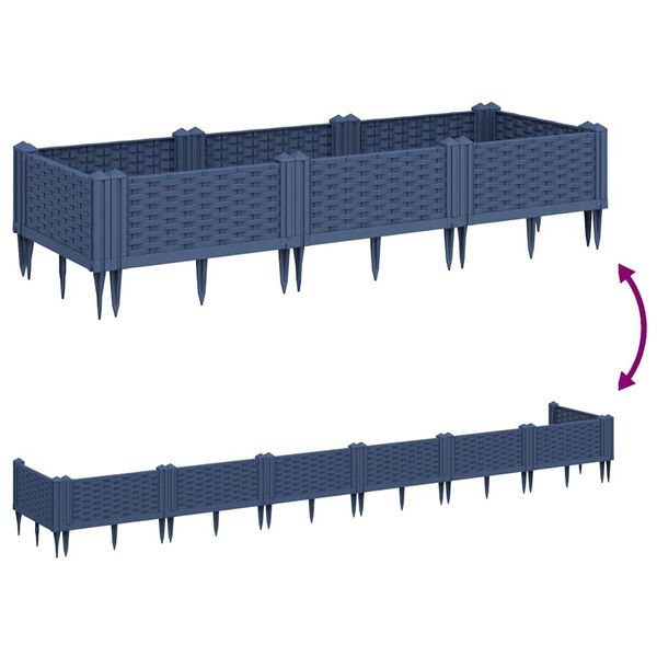 vidaXL Ζαρντινιέρα με Πασσάλους Μπλε Γκρι 125x40x28,5 εκ. Πολυπροπυλένιο