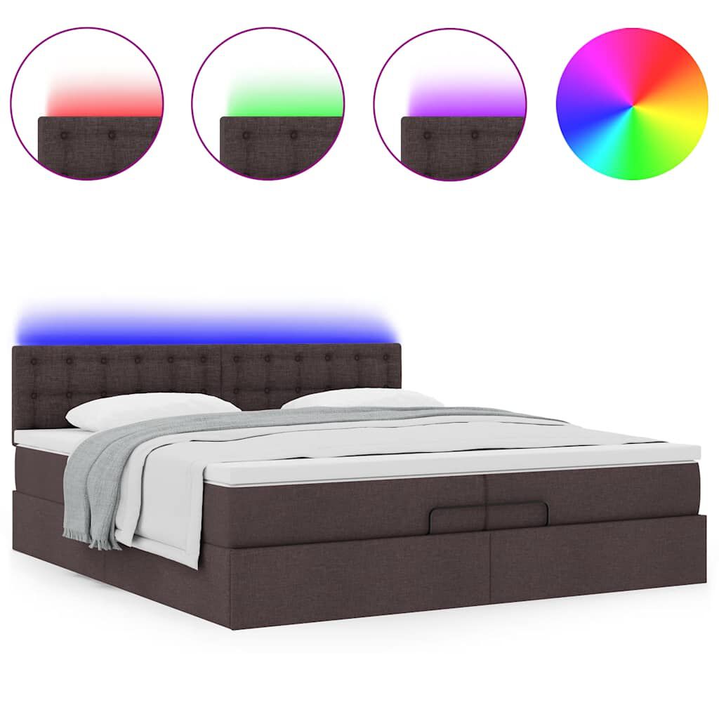 vidaXL Οθωμανικό κρεβάτι με στρώματα&LEDs Σκούρο καφέ 200x200cm ύφασμα