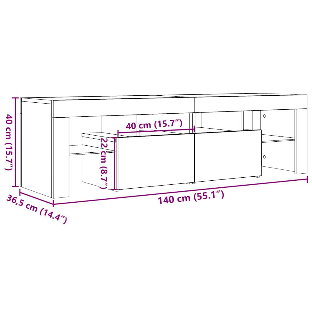 vidaXL Έπιπλο Τηλεόρασης με LED Αρτισιανή Δρυς 140x36,5x40εκ Επεξ.Ξύλο