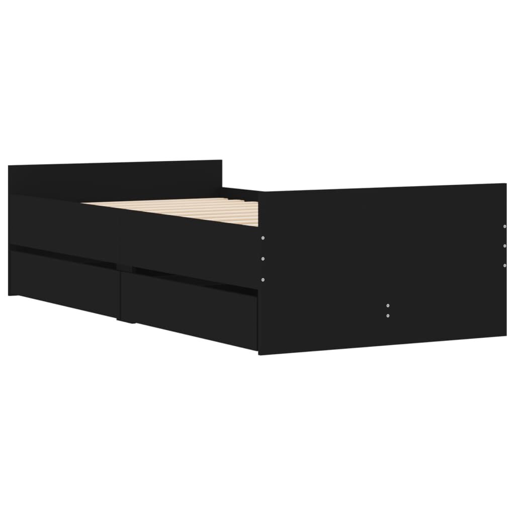 vidaXL Πλαίσιο Κρεβατιού με Συρτάρια Μαύρο 90 x 190 εκ.