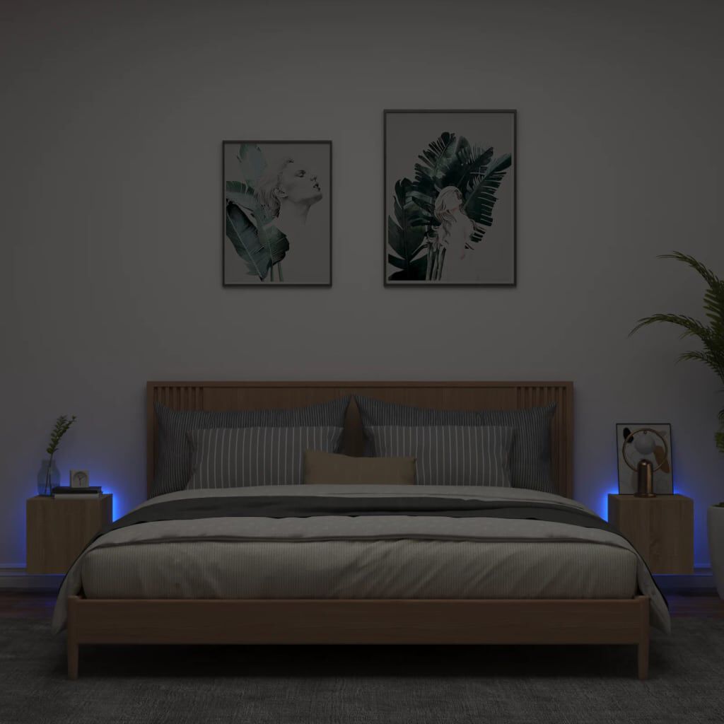 vidaXL Έπιπλα Τοίχου Τηλ. με LED 2 Τεμ. Sonoma Δρυς 30,5x35x30 εκ.