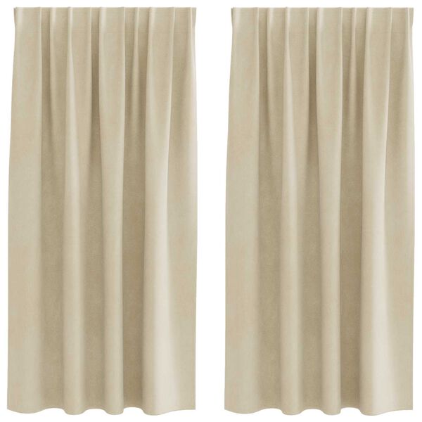 vidaXL Κουρτίνες με κουρτίνες 2 pcs Κρεμ 140 x 175 cm Βελούδο