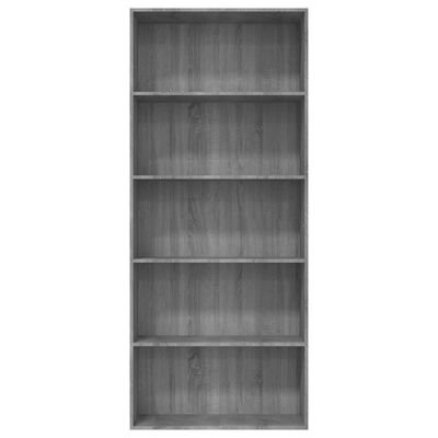vidaXL Βιβλιοθήκη με 5 Ράφια Γκρι Sonoma 80x30x189 εκ. Επεξεργ. Ξύλο
