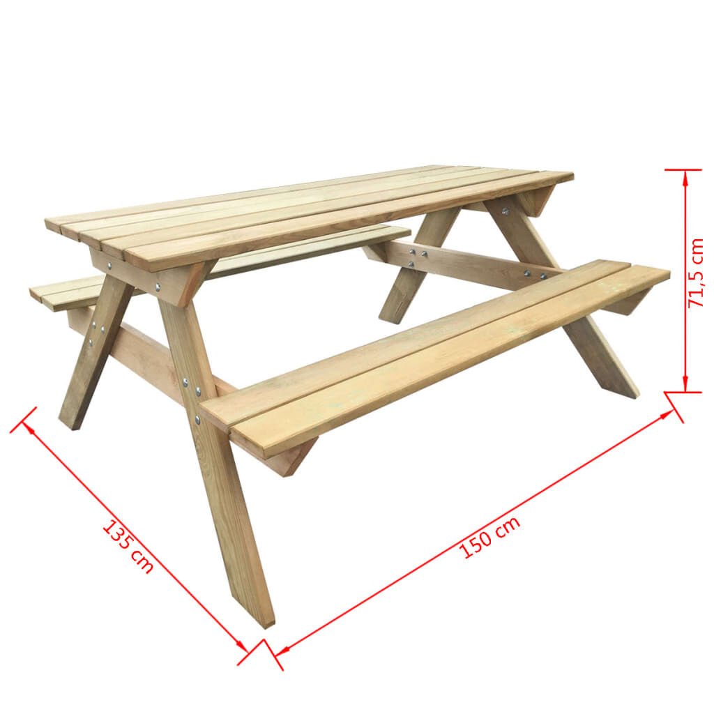 vidaXL Τραπέζι Πικ-νικ 150 x 135 x 71,5 εκ. Ξύλινο