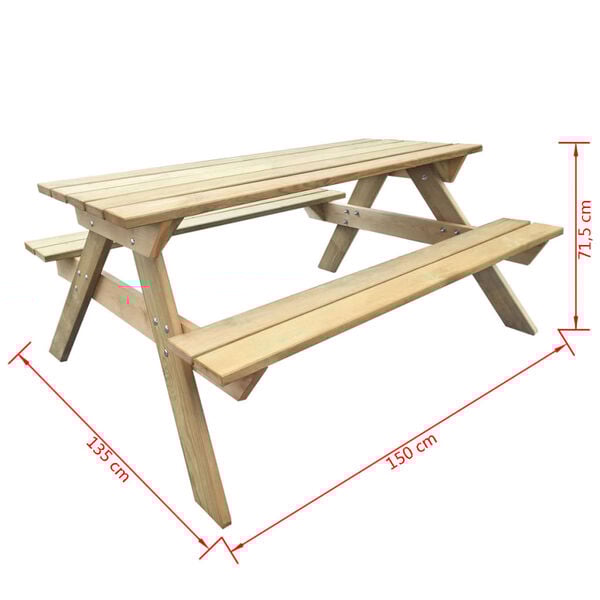 vidaXL Τραπέζι Πικ-νικ 150 x 135 x 71,5 εκ. Ξύλινο