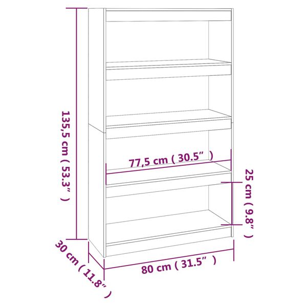 vidaXL Βιβλιοθήκη/Διαχωριστικό Χώρου Μαύρη 80x30x135,5 εκ. Μασίφ Πεύκο