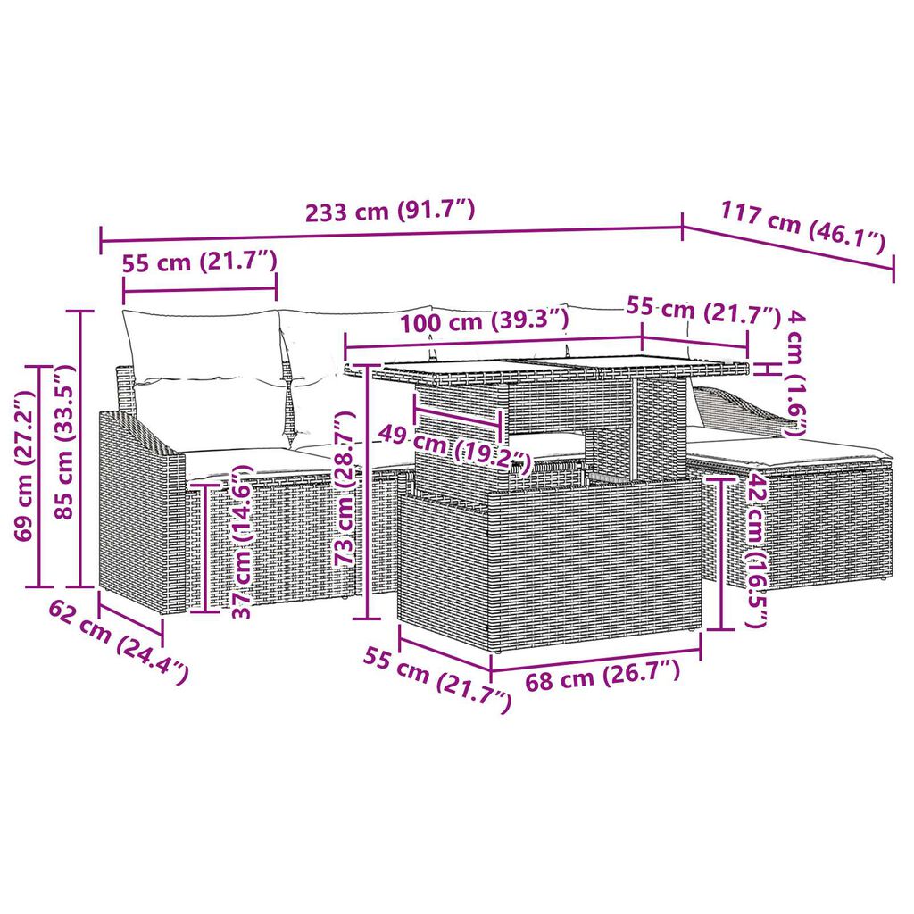 vidaXL Σετ Καναπέ Κήπου με μαξιλάρι 6 pcs Μπέζ και Ανοιχτό Γκρι