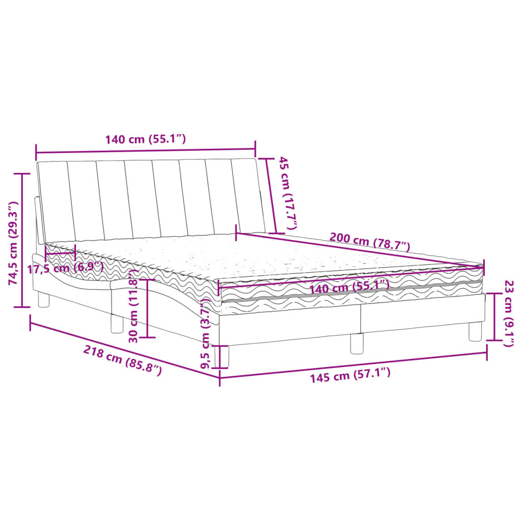 vidaXL Κρεβάτι με Στρώμα Ανοιχτό Γκρι 140x200 εκ. Βελούδινο