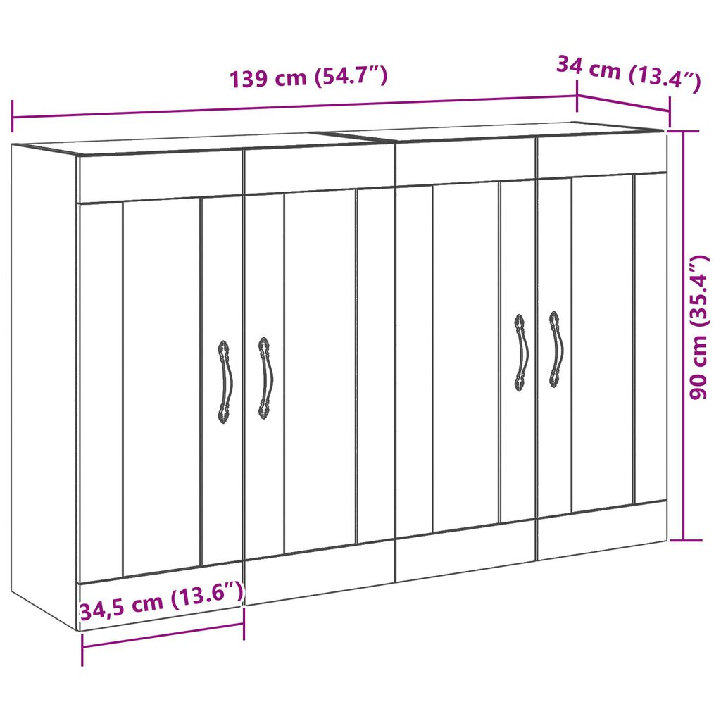 vidaXL Τοίχου ντουλάπες 2 τεμάχια Μαύρη Δρυς 69,5x34x90 εκ. Κατασκευασμένο ξύλο