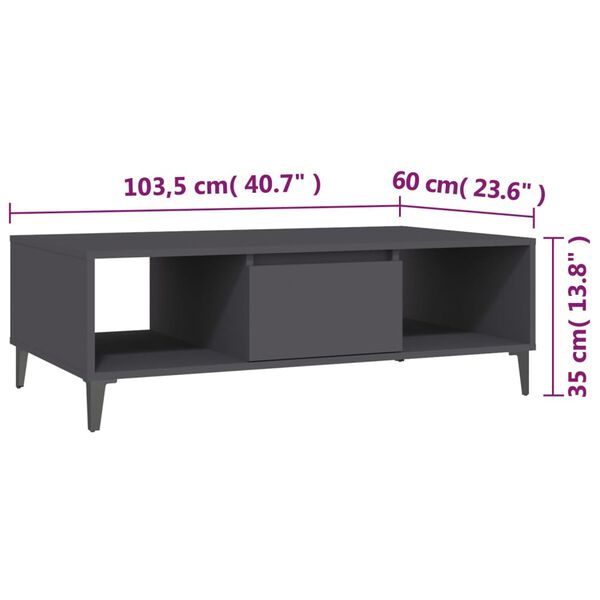 vidaXL Τραπεζάκι Σαλονιού Γκρι 103,5 x 60 x 35 εκ. από Επεξ. Ξύλο