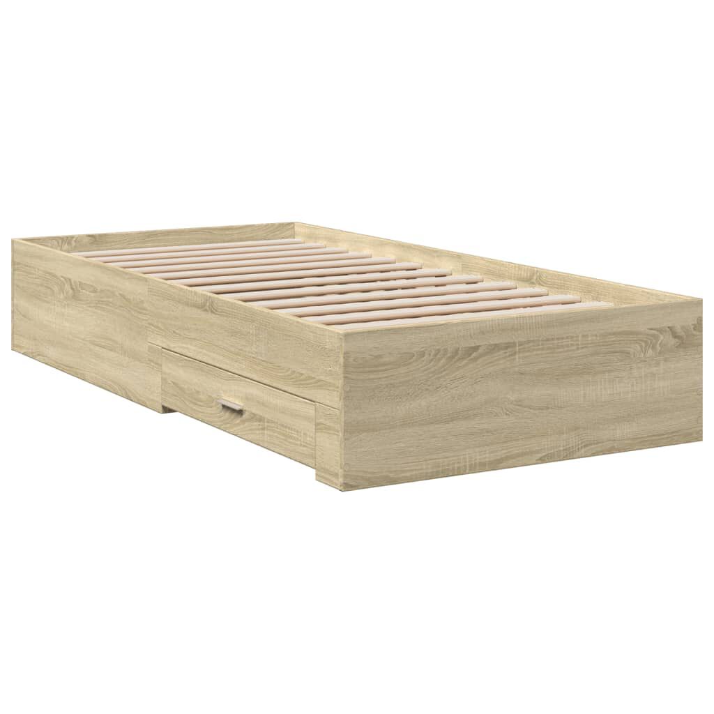 vidaXL Πλαίσιο Κρεβατιού με Συρτάρια Sonoma Δρυς 75x190 εκ. Επεξ. Ξύλο