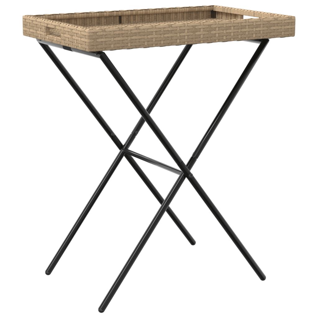 vidaXL Τραπέζι Δίσκος Πτυσσόμενο Μπεζ 65x40x75 εκ. Συνθετικό Ρατάν
