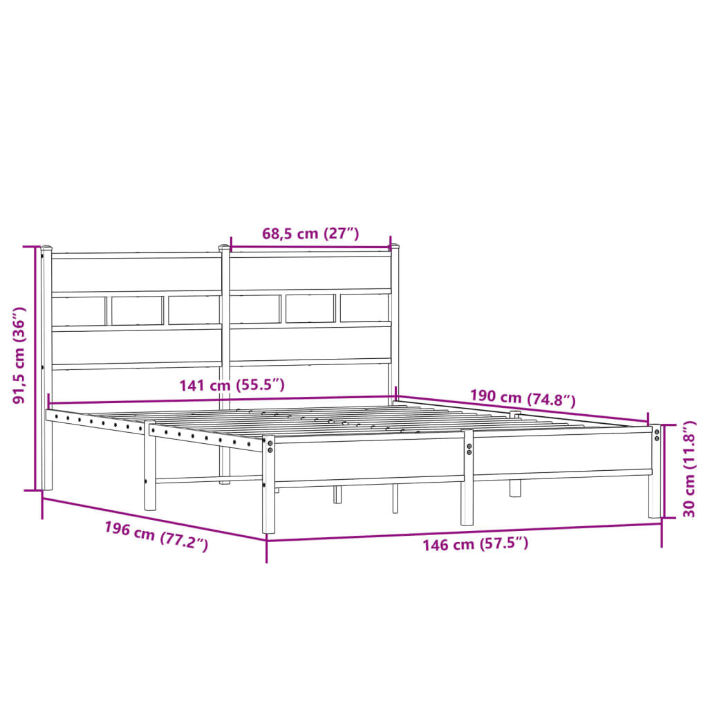 vidaXL Πλαίσιο Κρεβατιού Χωρ. Στρώμα Sonoma Δρυς 140x190εκ. Επ. Ξύλο