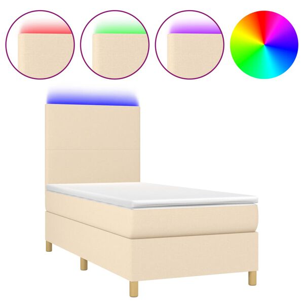 vidaXL &Kappa;&rho;&epsilon;&beta;ά&tau;&iota; Boxspring &mu;&epsilon; &Sigma;&tau;&rho;ώ&mu;&alpha; & LED &Kappa;&rho;&epsilon;&mu; 90x190 &epsilon;&kappa;. &Upsilon;&phi;&alpha;&sigma;&mu;ά&tau;&iota;&nu;&omicron;