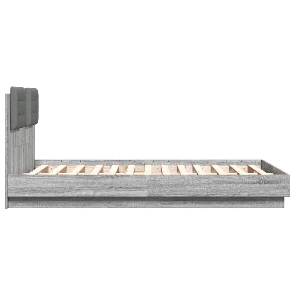 vidaXL Πλαίσιο Κρεβατιού με Κεφαλάρι και LED Γκρι Sonoma 120 x 190 εκ.