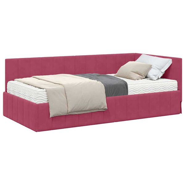 vidaXL Κρεβάτι Γωνίας με στρώμα Μπορντό 90 x 190 cm Βελούδο
