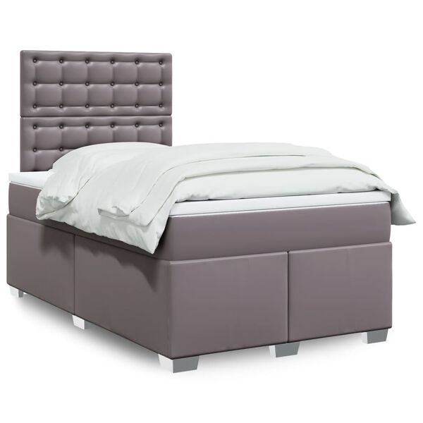 vidaXL Κρεβάτι Boxspring με Στρώμα Γκρι 120x200εκ. από Συνθετικό Δέρμα