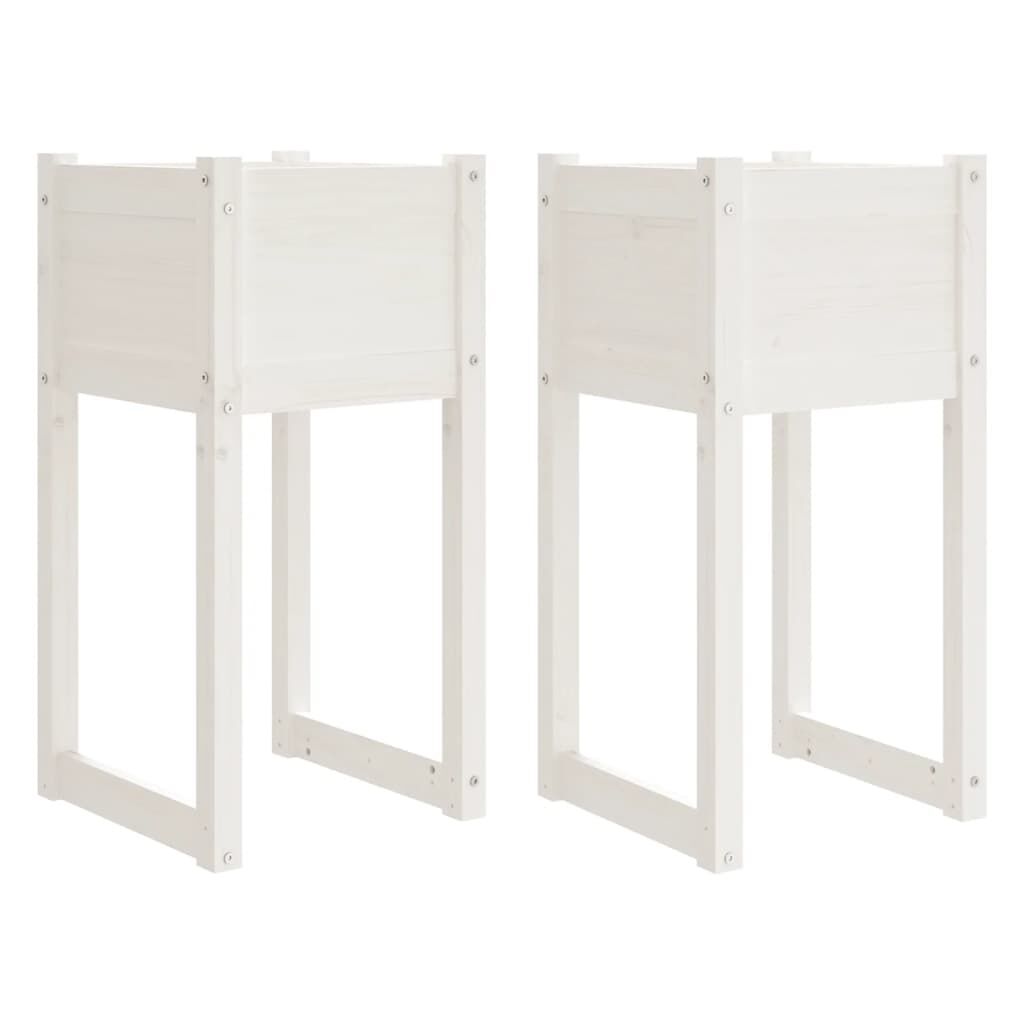 vidaXL Ζαρντινιέρες 2 τεμ. Λευκές 40x40x81 εκ. από Μασίφ Ξύλο Πεύκου