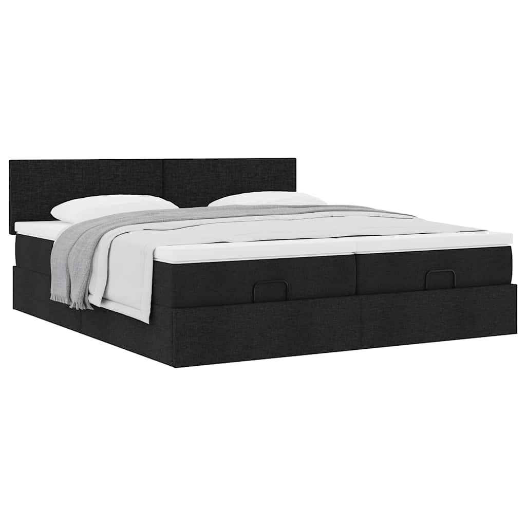 vidaXL Οθωμανικό κρεβάτι με στρώματα Μαύρο 160x200cm Ύφασμα