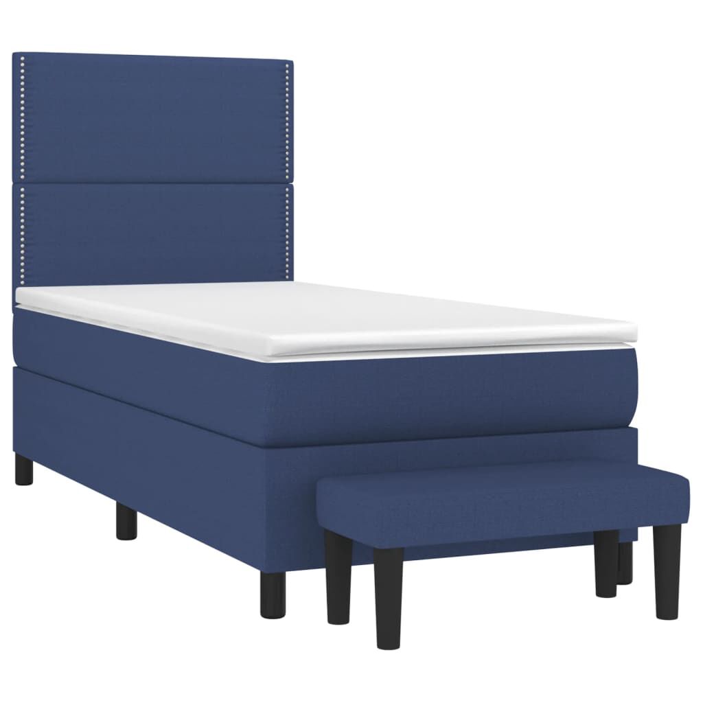 vidaXL Κρεβάτι Boxspring με Στρώμα Μπλε 90x200 εκ.Υφασμάτινο