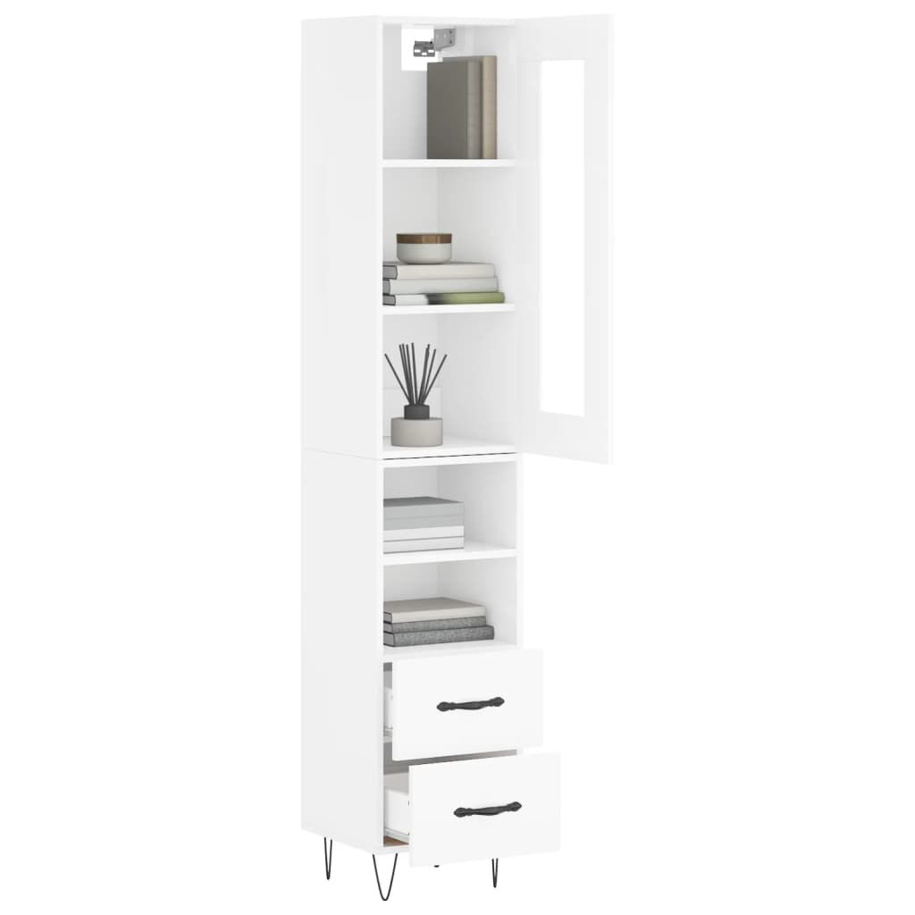 vidaXL Ντουλάπι Γυαλ. Λευκό 34,5 x 34 x 180 εκ. από Επεξεργασμένο Ξύλο