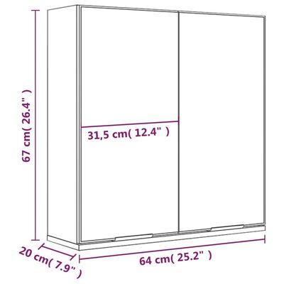 vidaXL Ντουλάπι Μπάνιου με Καθρέφτη Γυαλιστερό Λευκό 64 x 20 x 67 εκ.