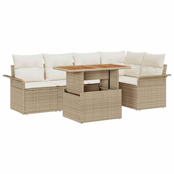 vidaXL Σετ Καναπέ Κήπου με αποθήκευση 6 pcs Μπεζ Πολυ ράταν