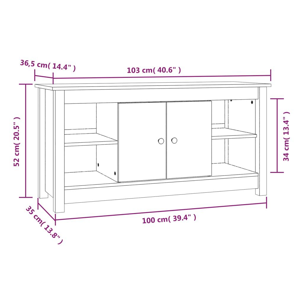 vidaXL Έπιπλο Τηλεόρασης Γκρι 103x36,5x52 εκ. από Μασίφ Ξύλο Πεύκου