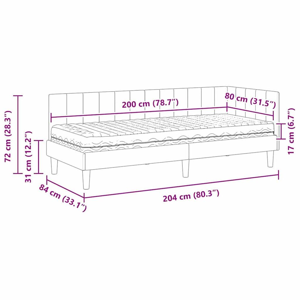 vidaXL Κρεβάτι Γωνίας με στρώμα Μπορντό 80 x 200 cm Βελούδο