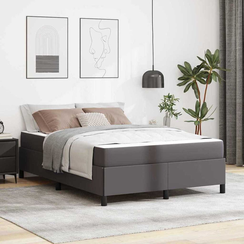 vidaXL Σκελετός κρεβατιού με στρώμα Γκρι 140 x 200 cm Τεχνητό δέρμα
