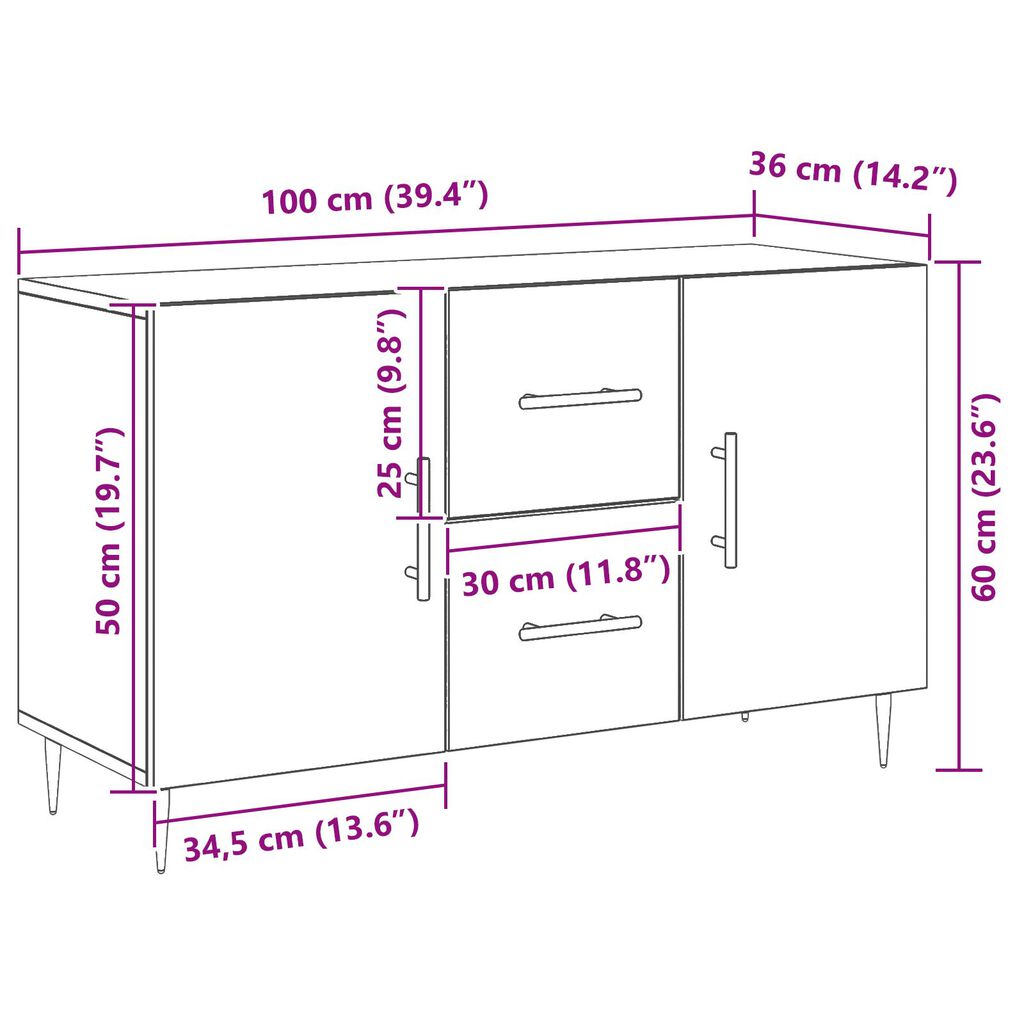 vidaXL Κονσόλα Μαύρη Δρυς 100x36x60 εκ. Κατασκευασμένο Ξύλο