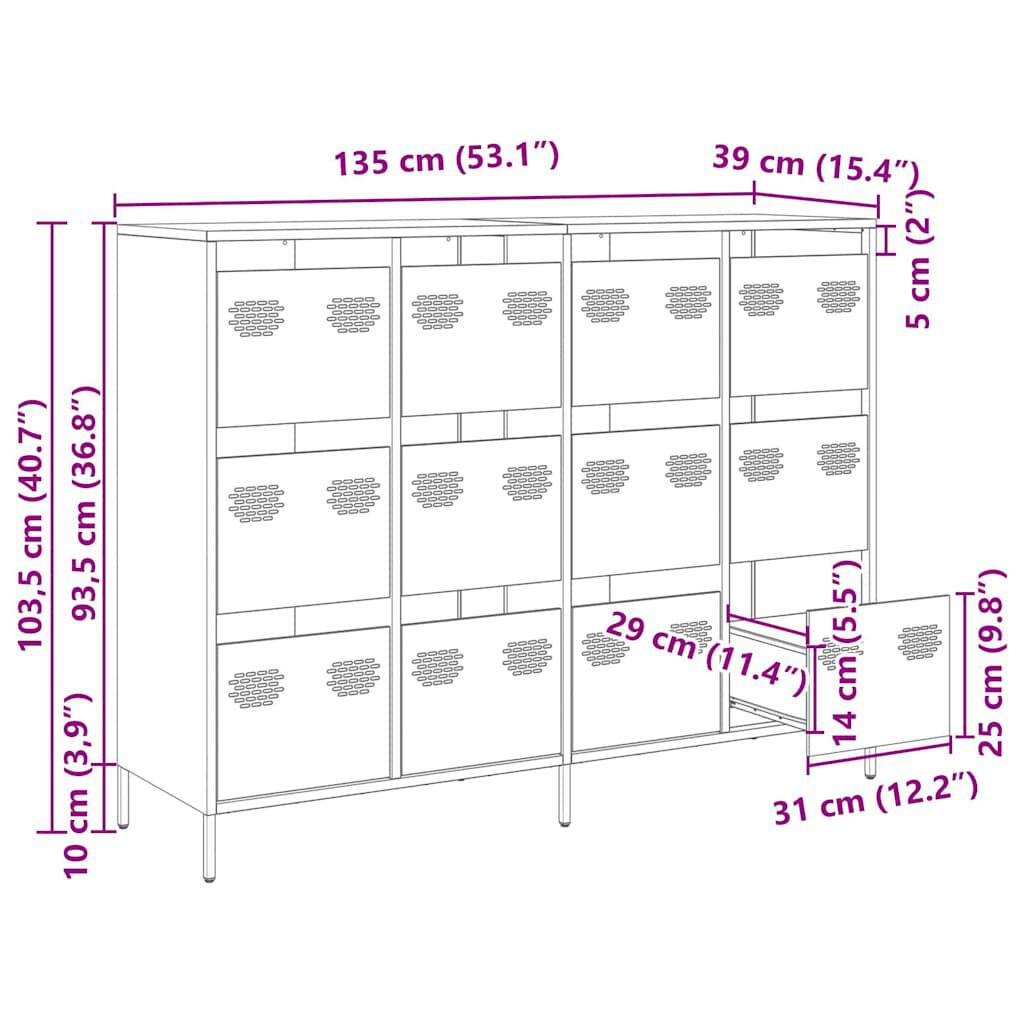 vidaXL Sideboard Λευκό 135x39x103,5 cm Ατσάλι ψυχρής έλασης