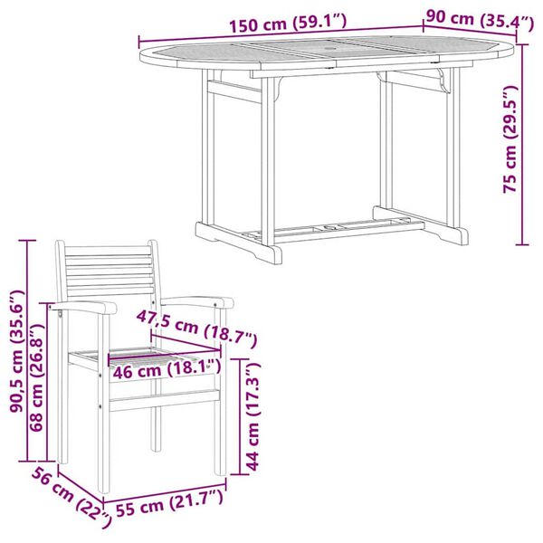 vidaXL Σέτ φαγητού για κήπο 7 pcs Καστανό Μασίφ ξύλο teak
