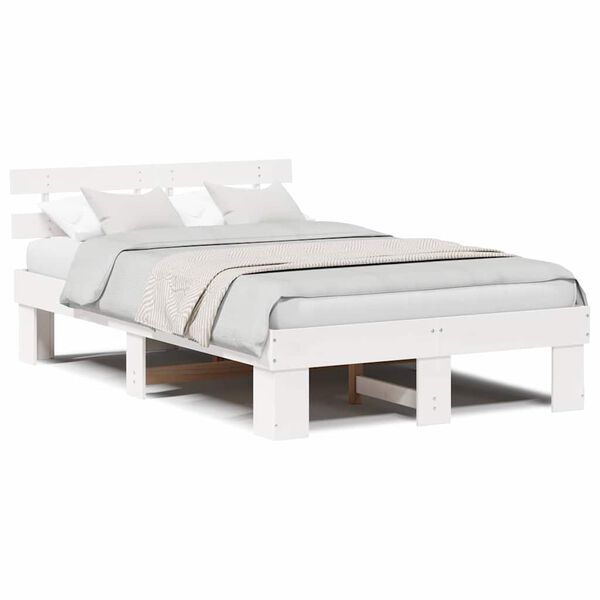 vidaXL Σκελετός Κρεβατιού Λευκό 135 x 190 cm Μασίφ ξύλο πεύκου
