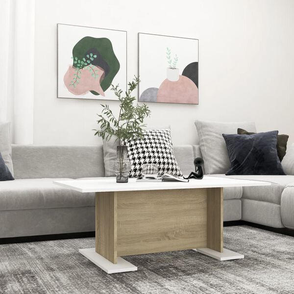 vidaXL Τραπεζάκι Σαλονιού Λευκό/Sonoma Δρυς 103,5x60x40 εκ Μοριοσανίδα