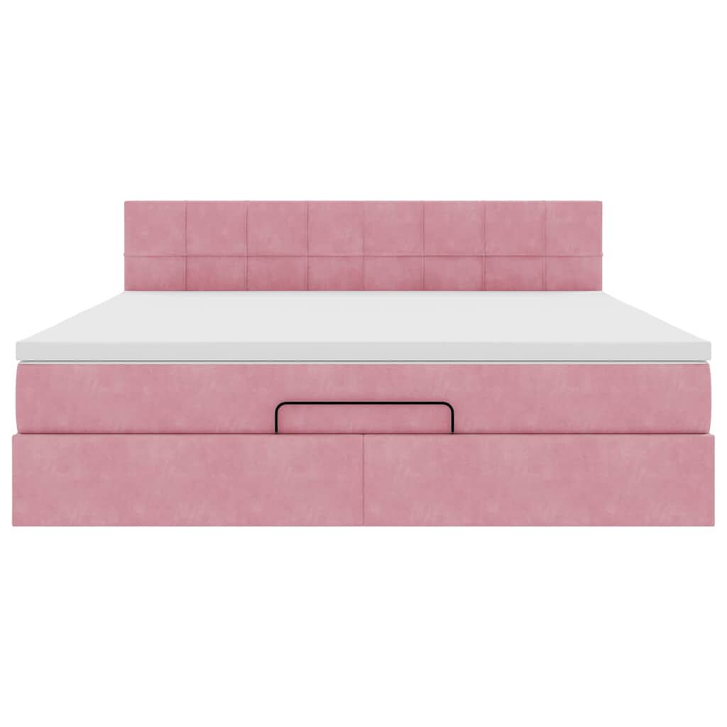 vidaXL Οθωμανικό κρεβάτι με στρώμα ροζ 160x200cm Βελούδο