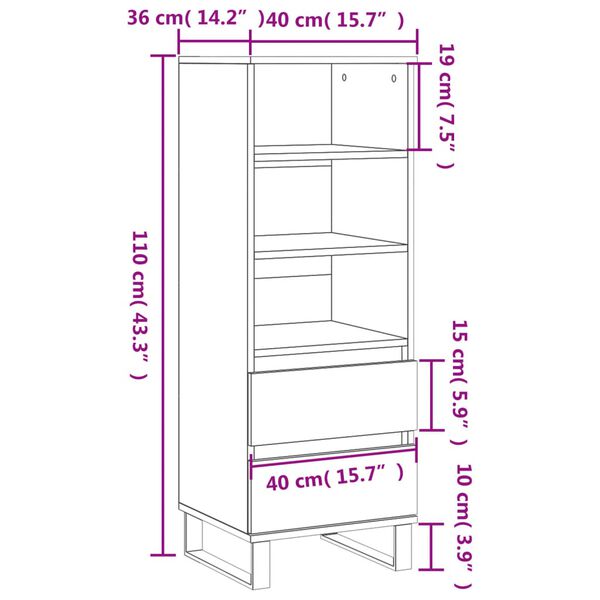 vidaXL Ντουλάπι Γυαλιστερό λευκό 40x36x110 εκ. από Επεξεργασμένο Ξύλο